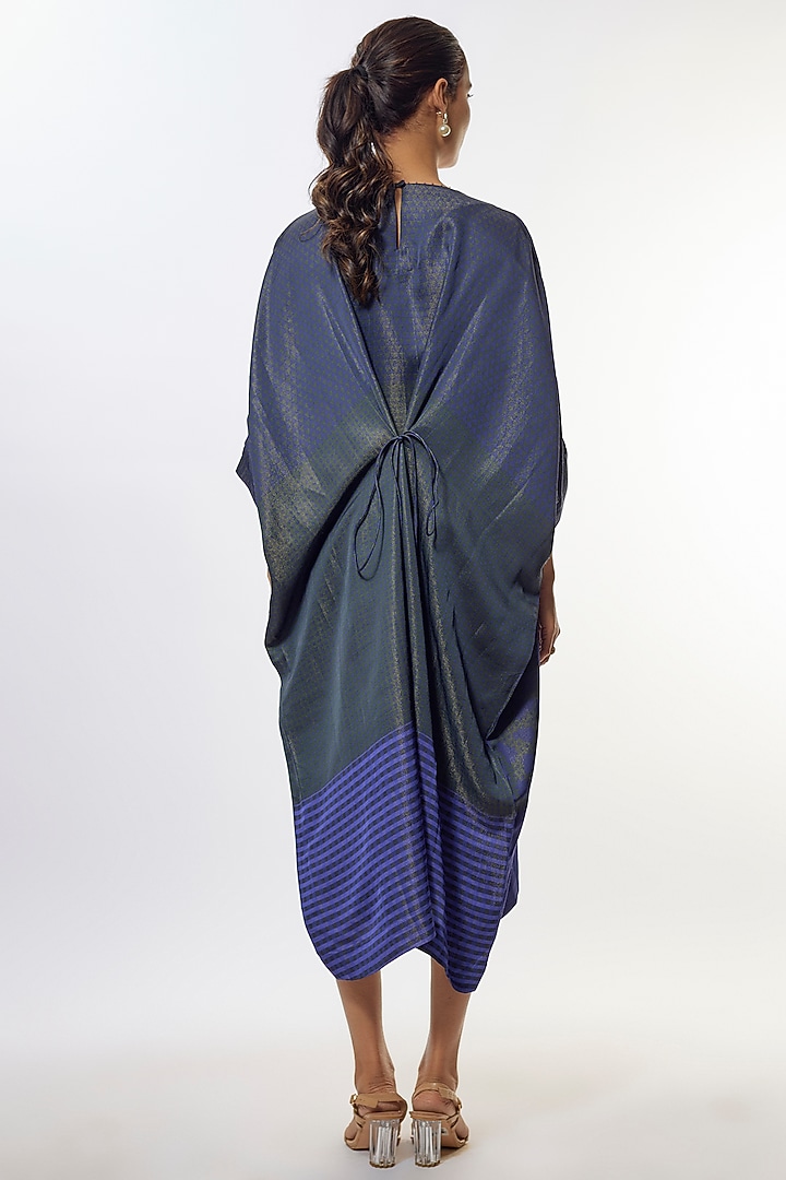 Blue Shimmer Silk Satin Abstract Printed Kaftan Summer Dress by CLOS at Pernia's Pop Up Shop