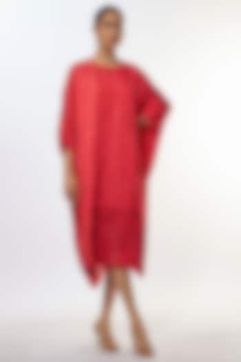 Red Shimmer Silk Satin Abstract Printed Kaftan Dress by CLOS at Pernia's Pop Up Shop