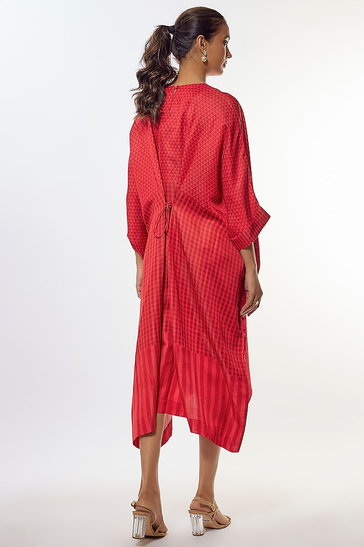 Red Shimmer Silk Satin Abstract Printed Kaftan Summer Dress by CLOS at Pernia's Pop Up Shop