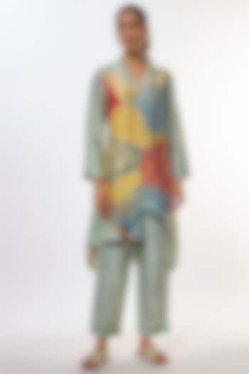 Multi-Colored Dupion Silk Floral Printed Kurta Set by CLOS at Pernia's Pop Up Shop