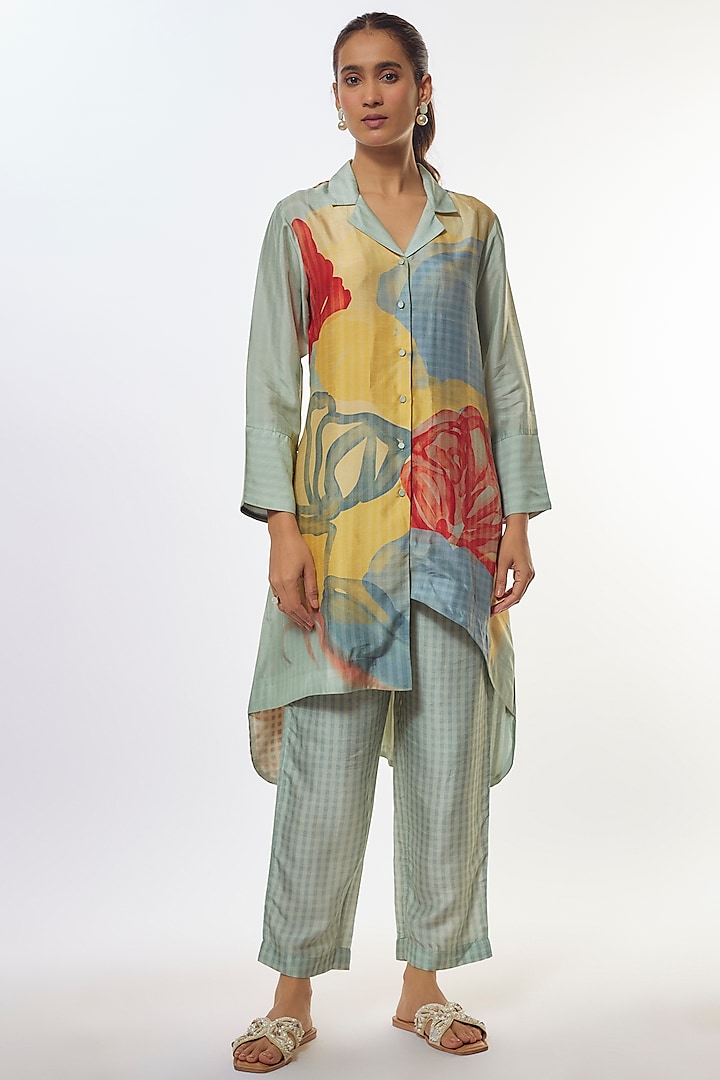 Multi-Colored Dupion Silk Floral Printed Kurta Set by CLOS at Pernia's Pop Up Shop