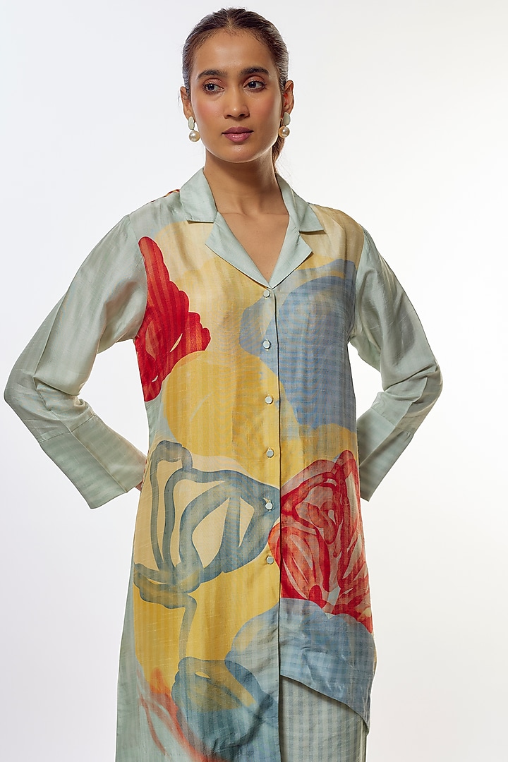Multi-Colored Dupion Silk Floral Printed Kurta Set by CLOS at Pernia's Pop Up Shop