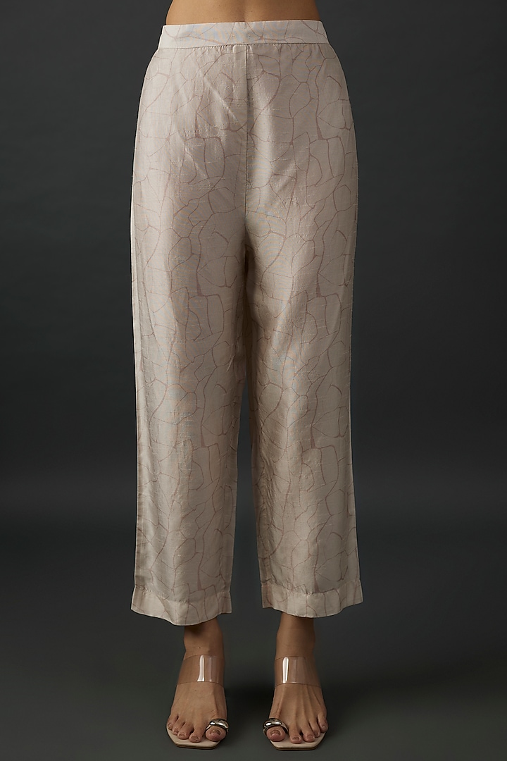 Beige Dupion Silk Abstract Printed Straight Kurta Set by CLOS at Pernia's Pop Up Shop