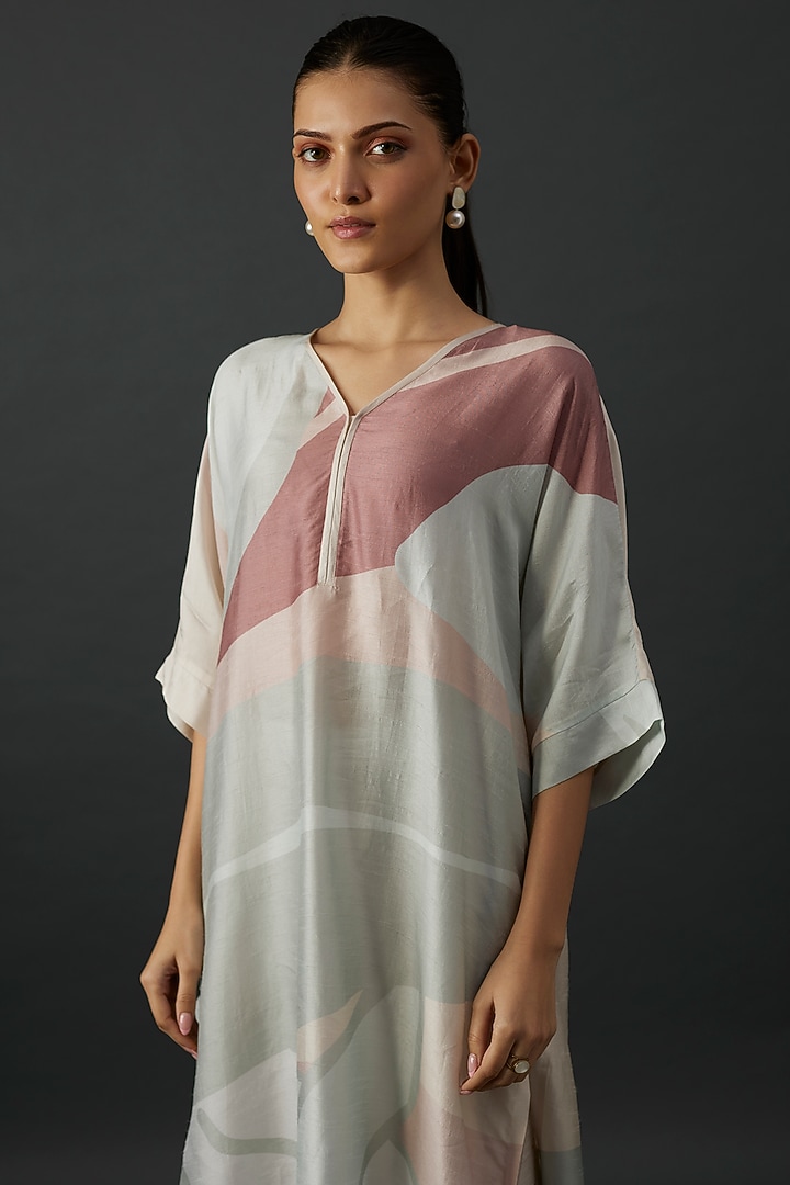 Beige Dupion Silk Abstract Printed Straight Kurta Set by CLOS at Pernia's Pop Up Shop