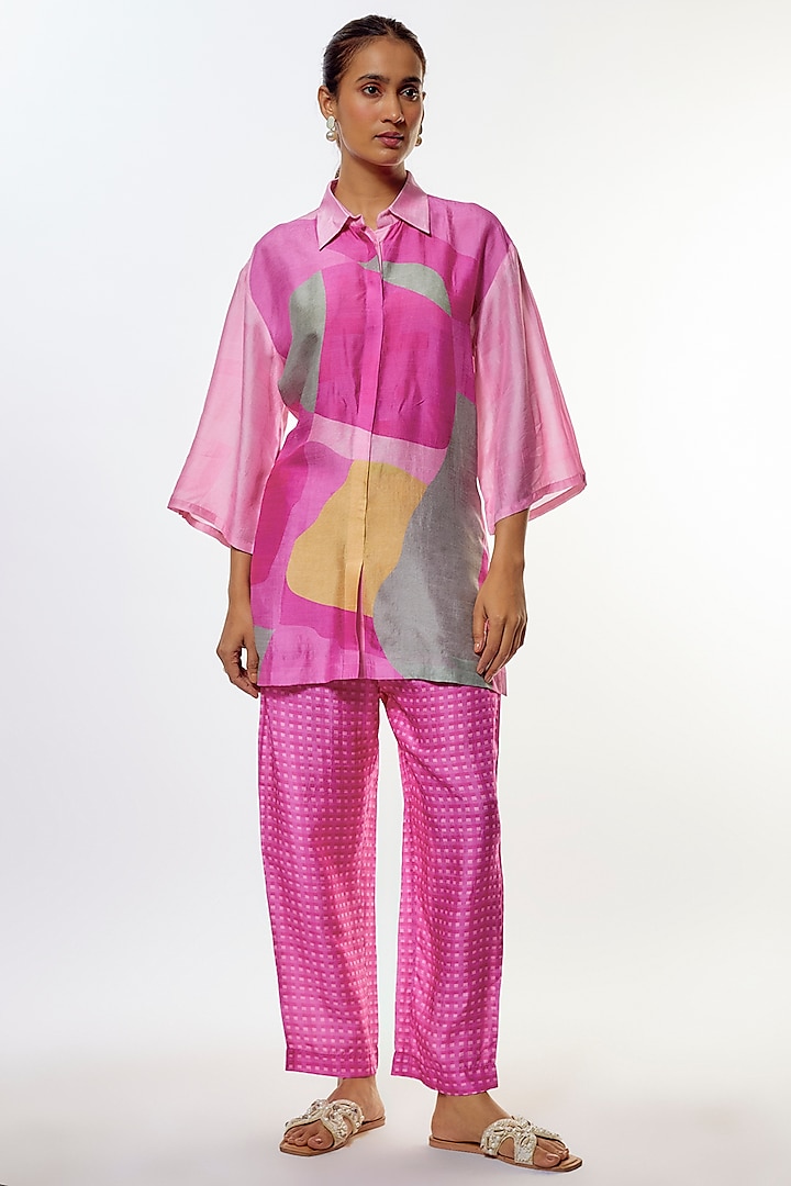 Pink Dupion Silk Floral Printed Co-Ord Set by CLOS at Pernia's Pop Up Shop