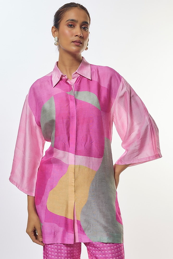 Pink Dupion Silk Floral Printed Co-Ord Set by CLOS at Pernia's Pop Up Shop
