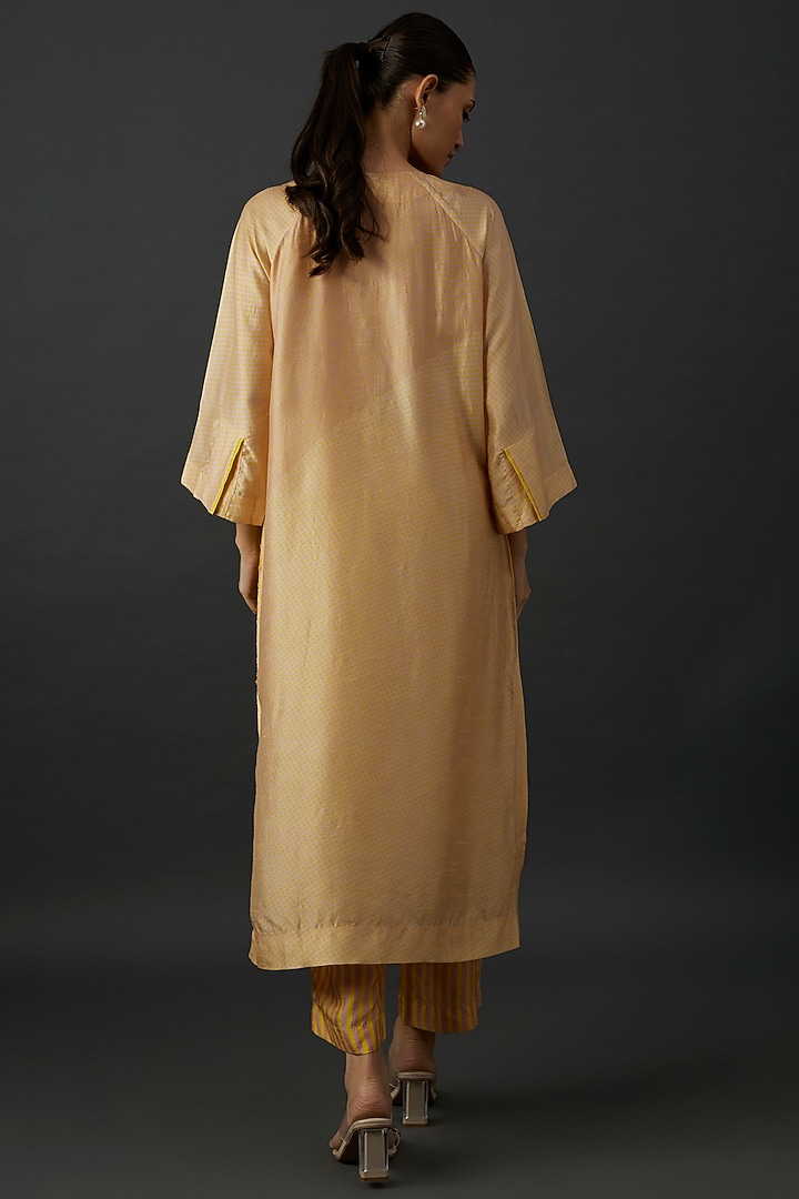 Yellow Dupion Silk Geometric Floral Printed Tunic Set by CLOS at Pernia's Pop Up Shop