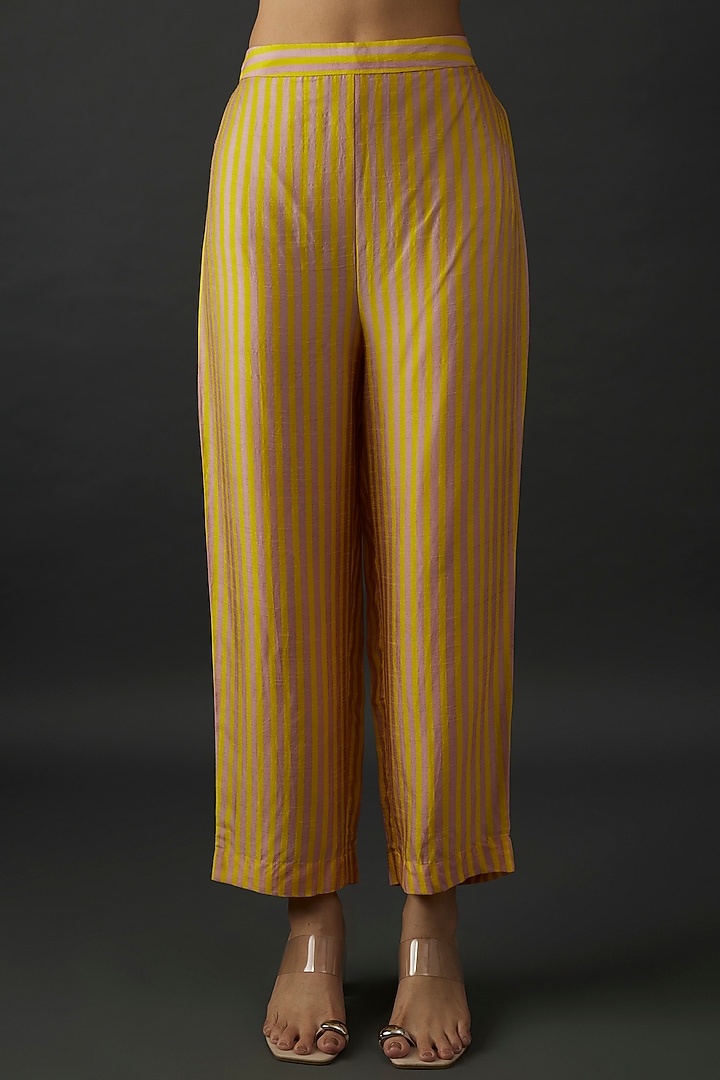 Yellow Dupion Silk Geometric Floral Printed Tunic Set by CLOS at Pernia's Pop Up Shop