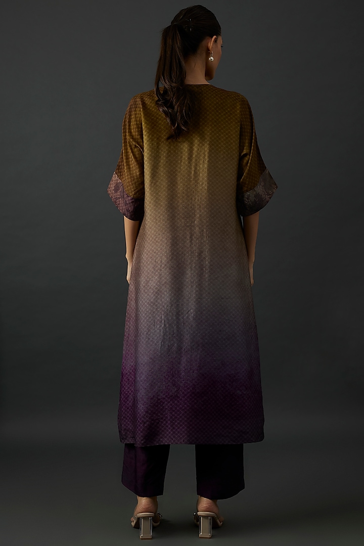 Purple Ombre Dupion Silk Printed Kurta Set by CLOS at Pernia's Pop Up Shop