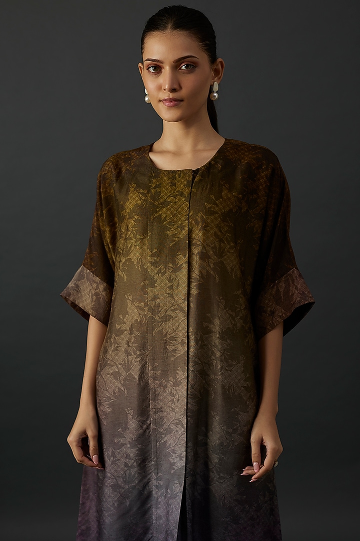 Purple Ombre Dupion Silk Printed Kurta Set by CLOS at Pernia's Pop Up Shop