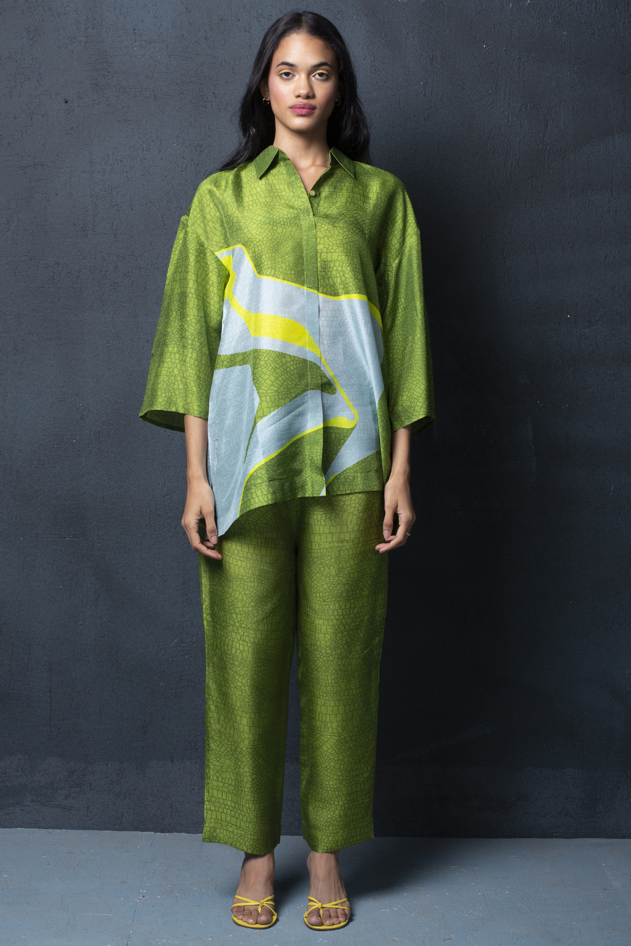 Pear Green Dupion Silk Pant Set by CLOS at Pernia's Pop Up Shop