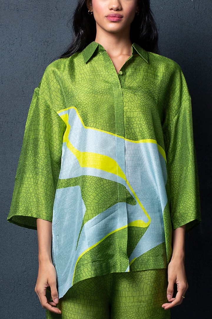 Pear Green Dupion Silk Pant Set by CLOS at Pernia's Pop Up Shop