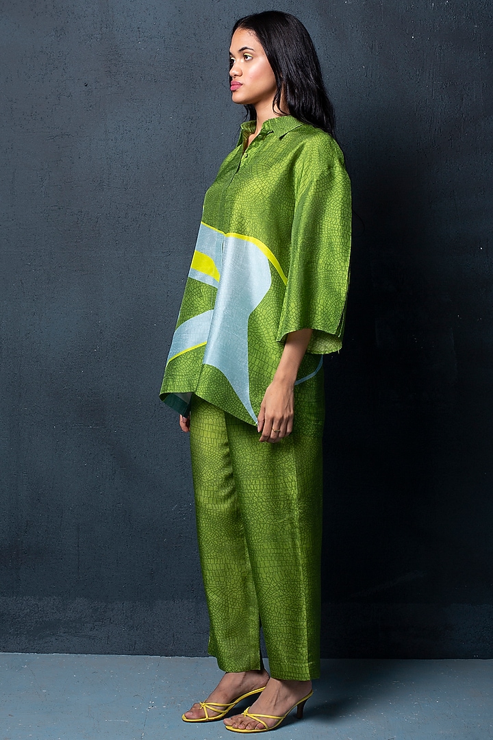 Pear Green Dupion Silk Pant Set by CLOS at Pernia's Pop Up Shop