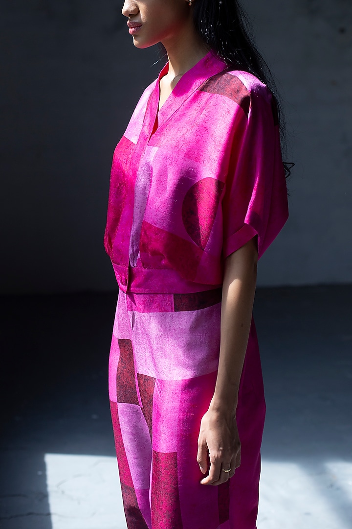 Magenta Pink Dupion Silk Pant Set by CLOS at Pernia's Pop Up Shop