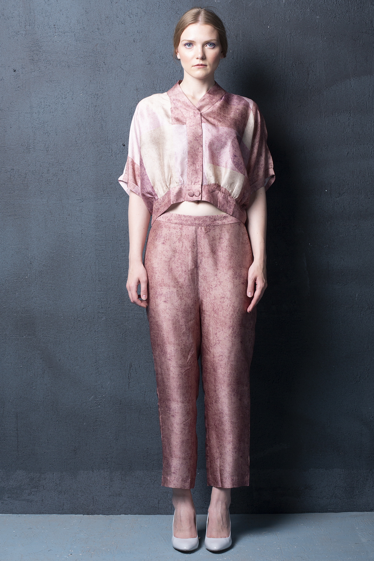 Crepe Pink Pant Set in Dupion Silk by CLOS at Pernia's Pop Up Shop