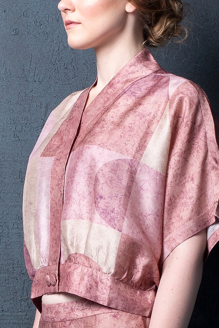 Crepe Pink Pant Set in Dupion Silk by CLOS at Pernia's Pop Up Shop
