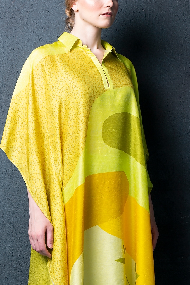 Lemon Yellow Printed Kaftan Set by CLOS at Pernia's Pop Up Shop