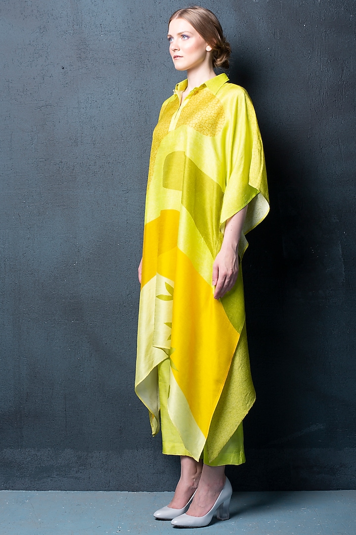 Lemon Yellow Printed Kaftan Set by CLOS at Pernia's Pop Up Shop