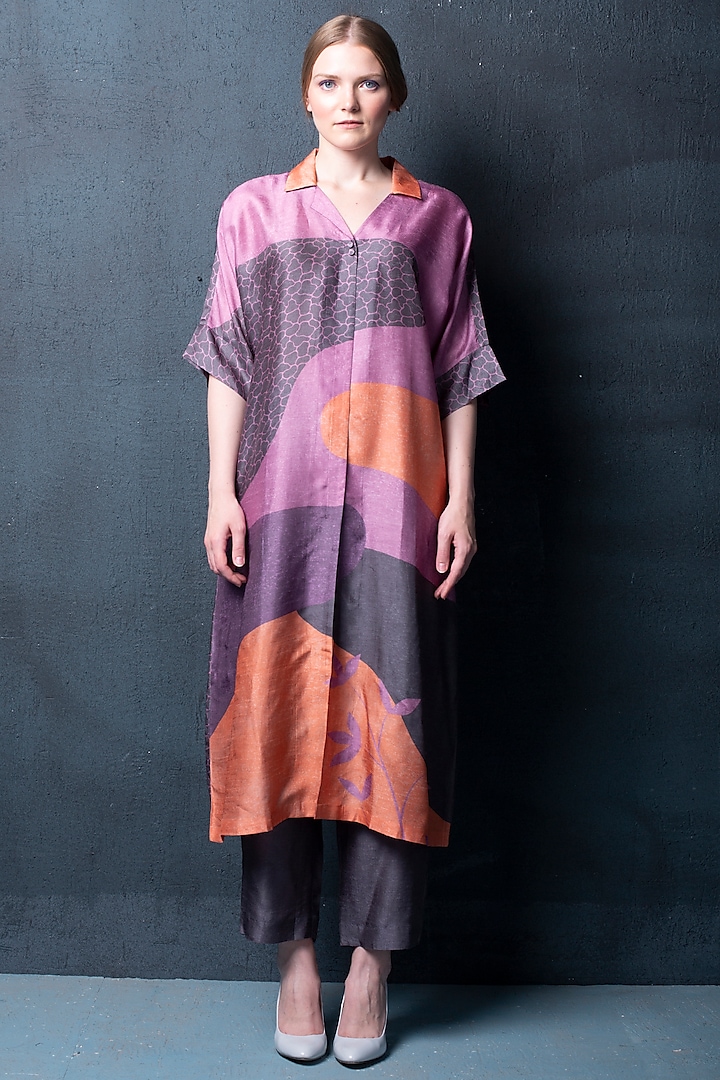 Dark Purple Printed Kurta Set by CLOS at Pernia's Pop Up Shop