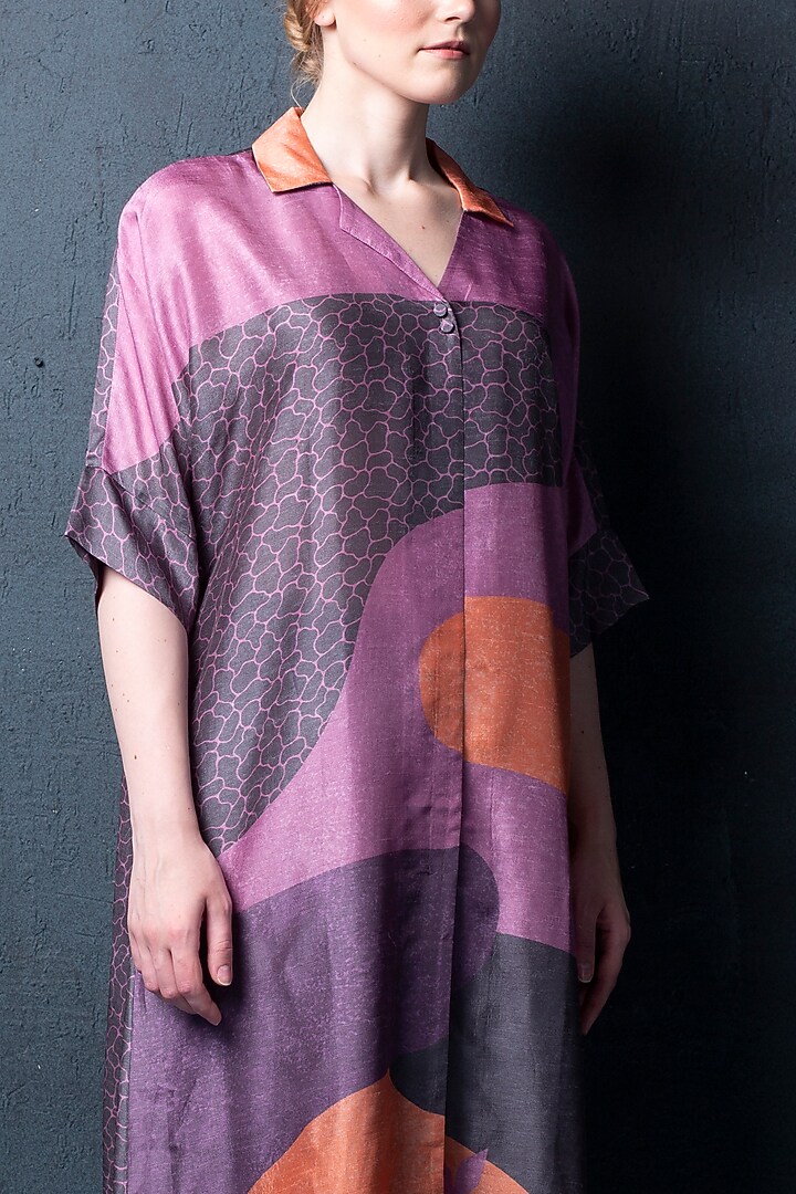 Dark Purple Printed Kurta Set by CLOS at Pernia's Pop Up Shop