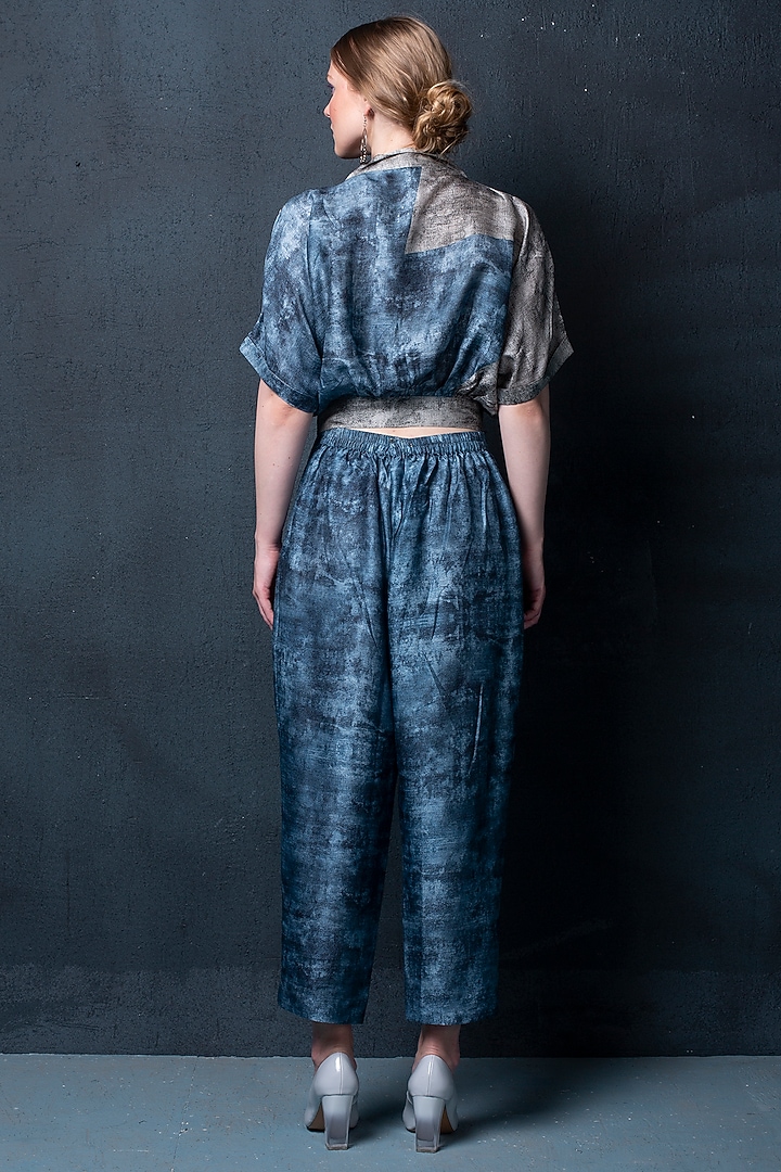 Stone Blue Dupion Silk Pant Set by CLOS at Pernia's Pop Up Shop