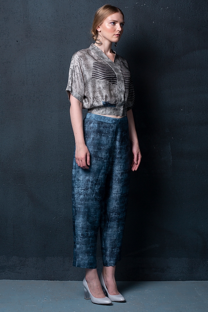 Stone Blue Dupion Silk Pant Set by CLOS at Pernia's Pop Up Shop