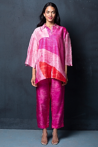 Hot Pink Dupion Silk Pant Set by CLOS