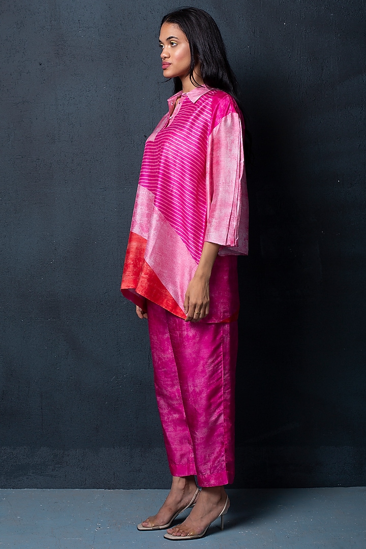 Hot Pink Dupion Silk Pant Set by CLOS at Pernia's Pop Up Shop
