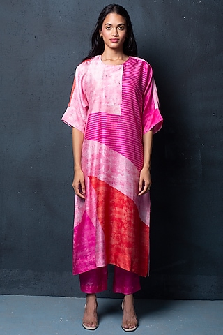 Hot Pink & Light Pink Printed Kurta Set by CLOS