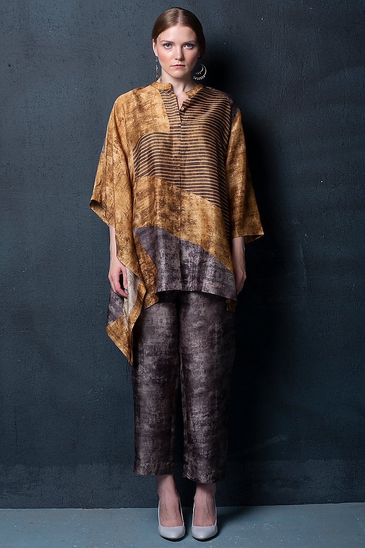 Brown Dupion Silk Pant Set by CLOS