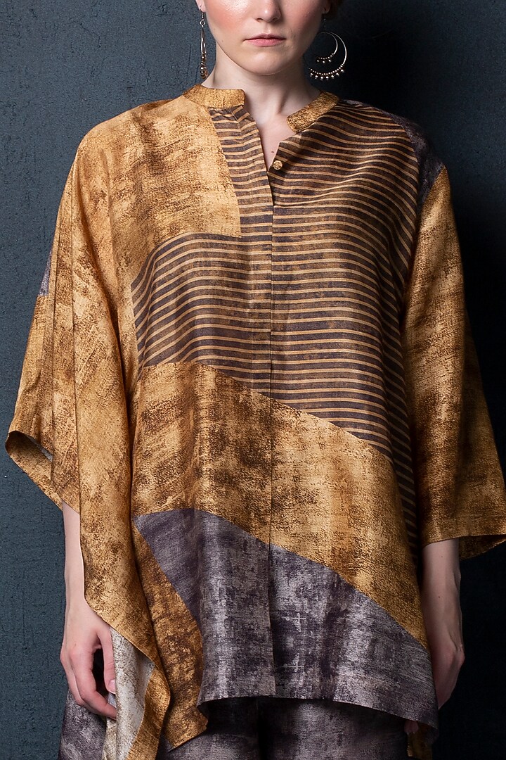 Brown Dupion Silk Pant Set by CLOS at Pernia's Pop Up Shop