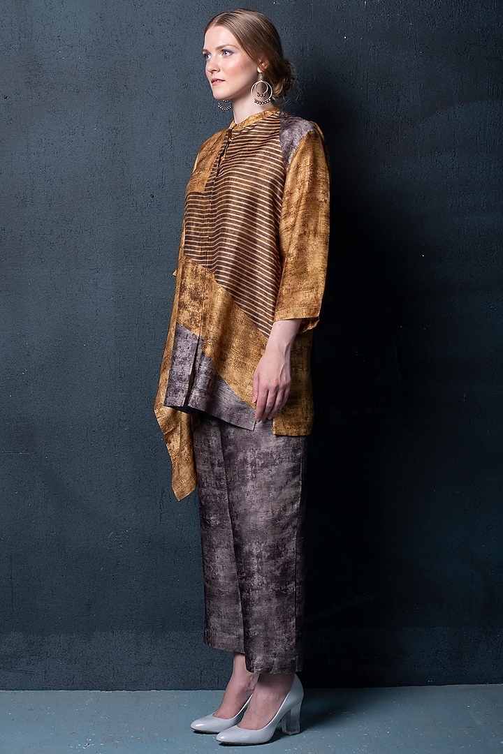 Brown Dupion Silk Pant Set by CLOS at Pernia's Pop Up Shop