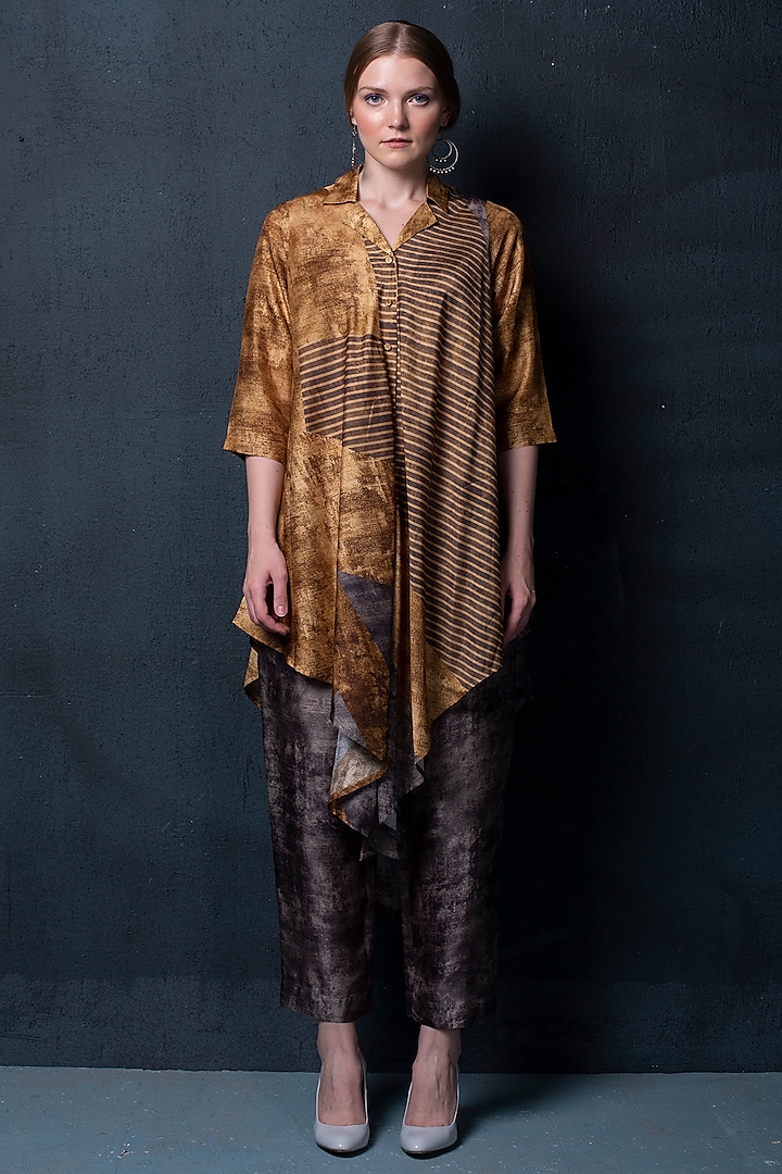 Brown Pant Set in Dupion Silk by CLOS at Pernia's Pop Up Shop