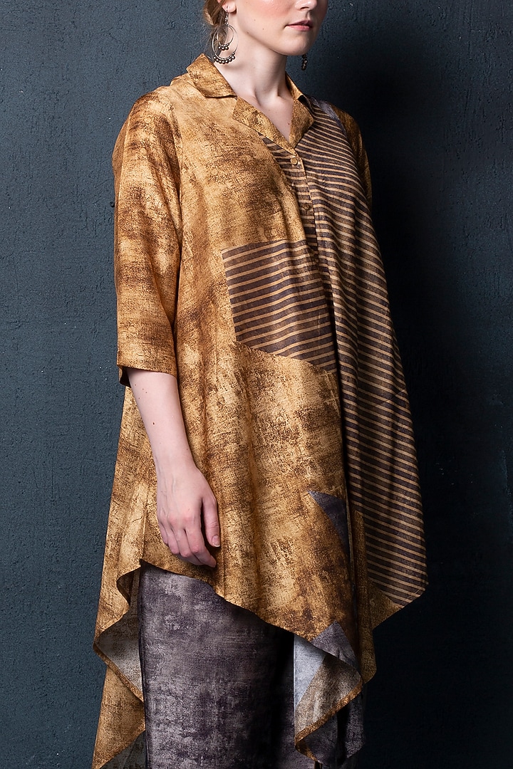 Brown Pant Set in Dupion Silk by CLOS at Pernia's Pop Up Shop