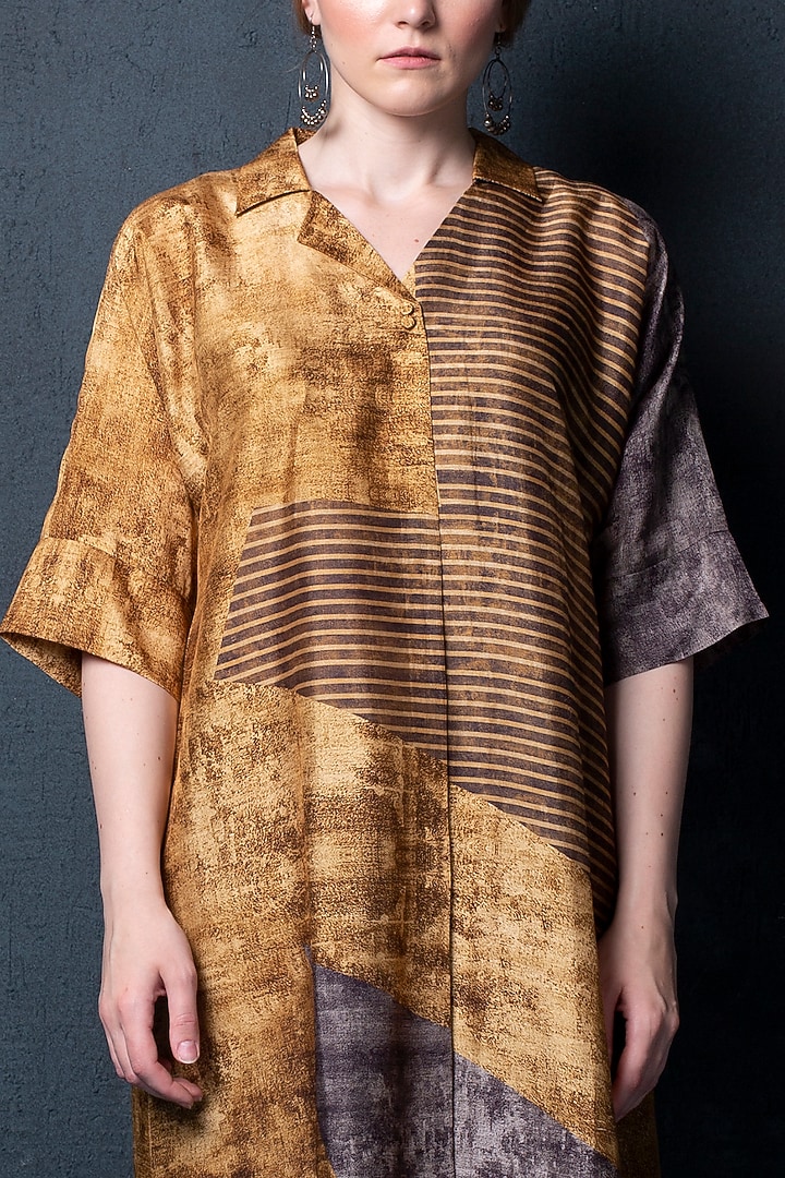Gold & Brown Printed Kurta Set by CLOS at Pernia's Pop Up Shop
