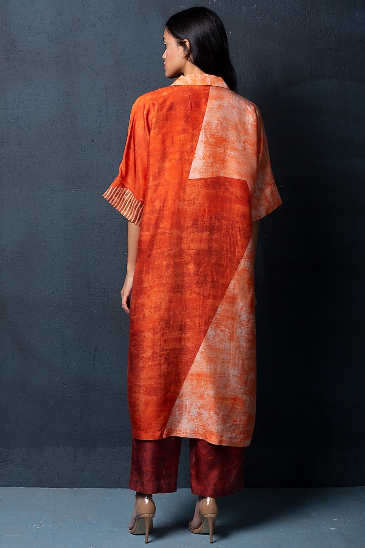 Orange & Bronze Printed Kurta Set by CLOS at Pernia's Pop Up Shop