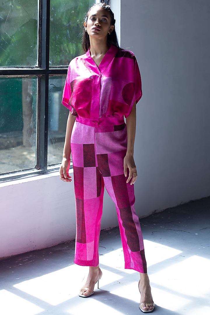 Fuchsia Printed Parallel Pant Set by CLOS