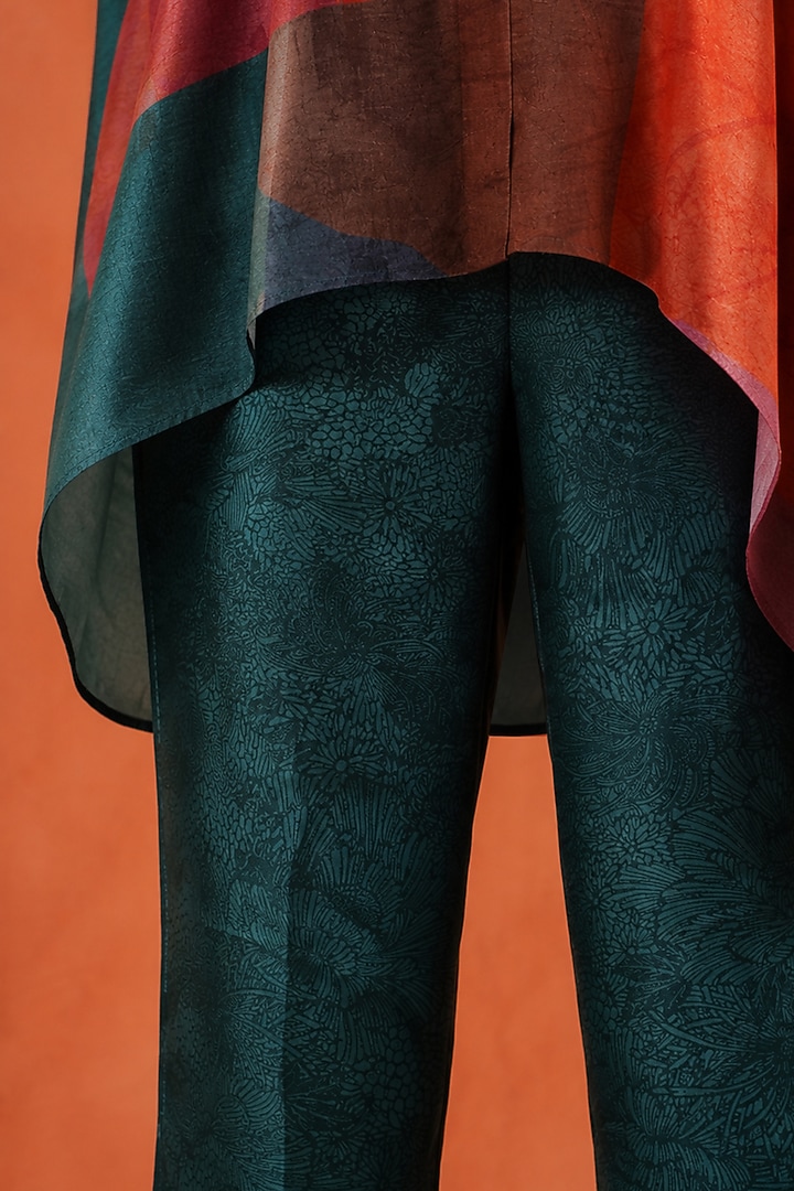 Teal & Multi-Colored Dupion Silk Embroidered High-Low Kurta Set by CLOS at Pernia's Pop Up Shop