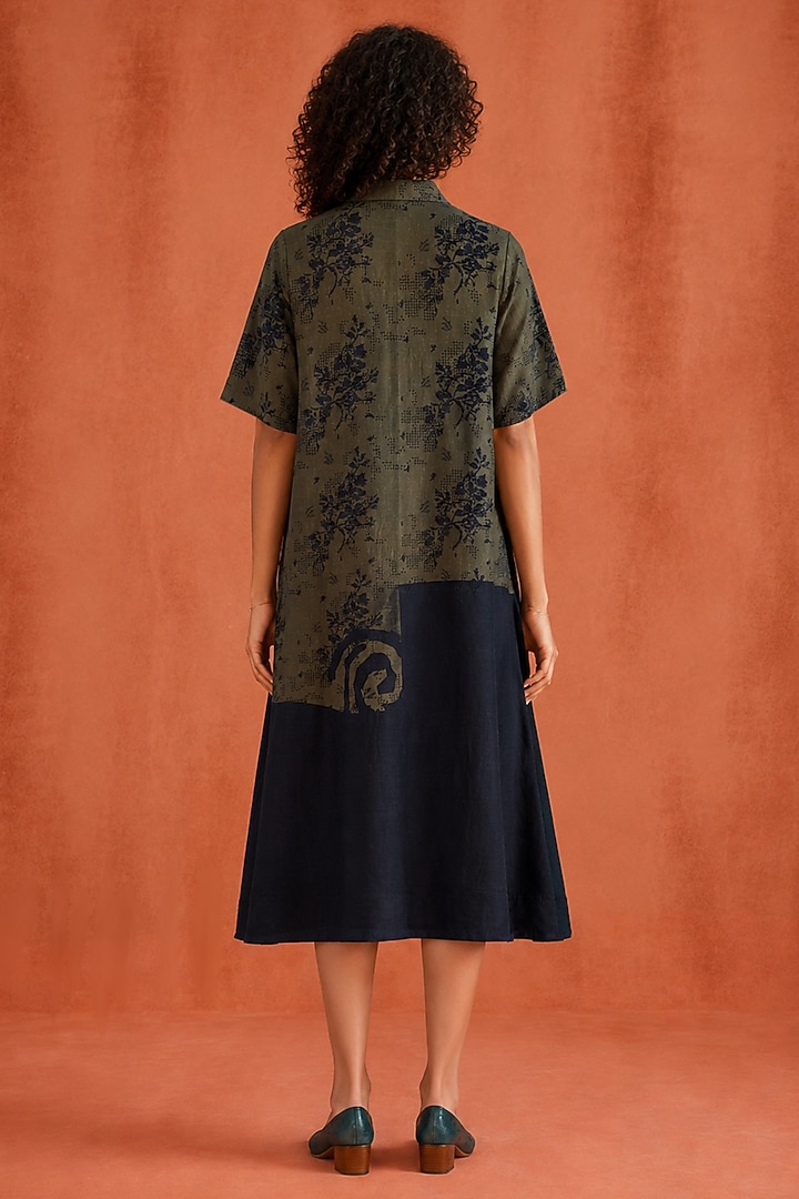 Moss Grey Dupion Silk Embroidered Summer Dress by CLOS at Pernia's Pop Up Shop