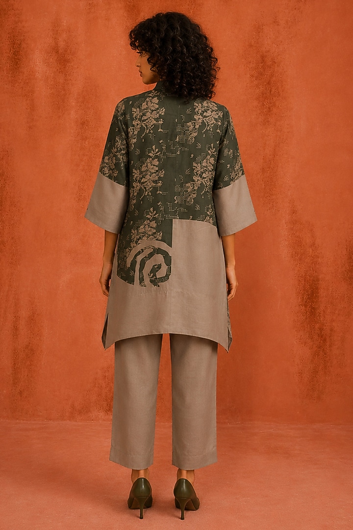 Dusty Olive Dupion Silk Embroidered Co-Ord Set by CLOS at Pernia's Pop Up Shop