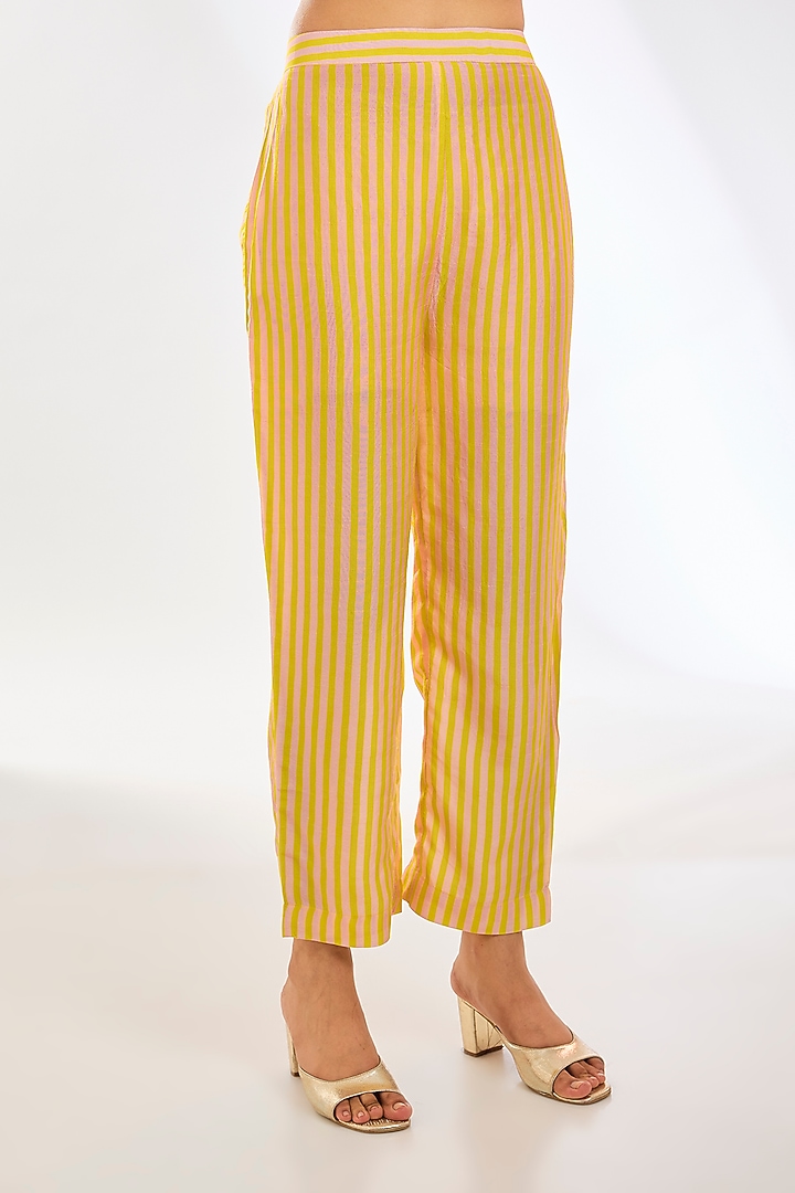 Yellow Dupion Silk Geometric Floral Printed Tunic Set by CLOS at Pernia's Pop Up Shop
