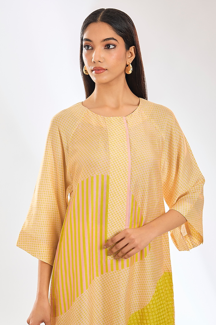 Yellow Dupion Silk Geometric Floral Printed Tunic Set by CLOS at Pernia's Pop Up Shop
