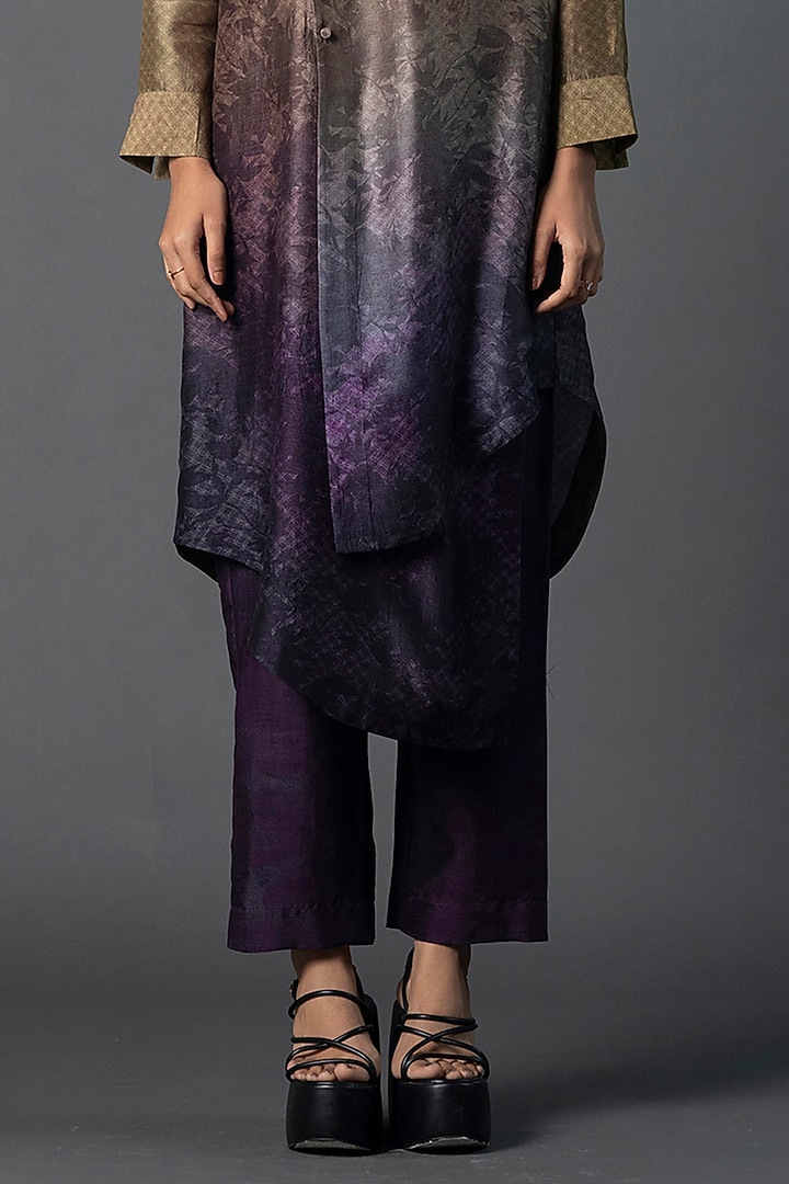 Green Dupion Silk Printed Asymmetric Tunic Set by CLOS at Pernia's Pop Up Shop