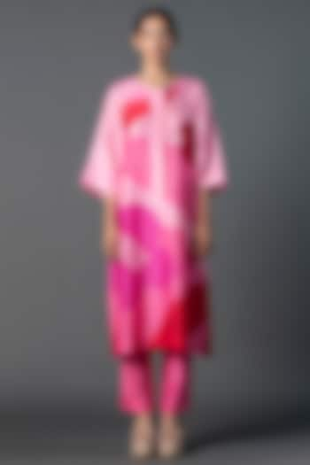 Pink Dupion Silk Floral Printed Tunic Set by CLOS at Pernia's Pop Up Shop