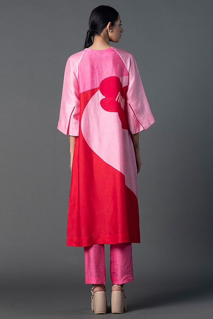 Pink Dupion Silk Floral Printed Tunic Set by CLOS at Pernia's Pop Up Shop