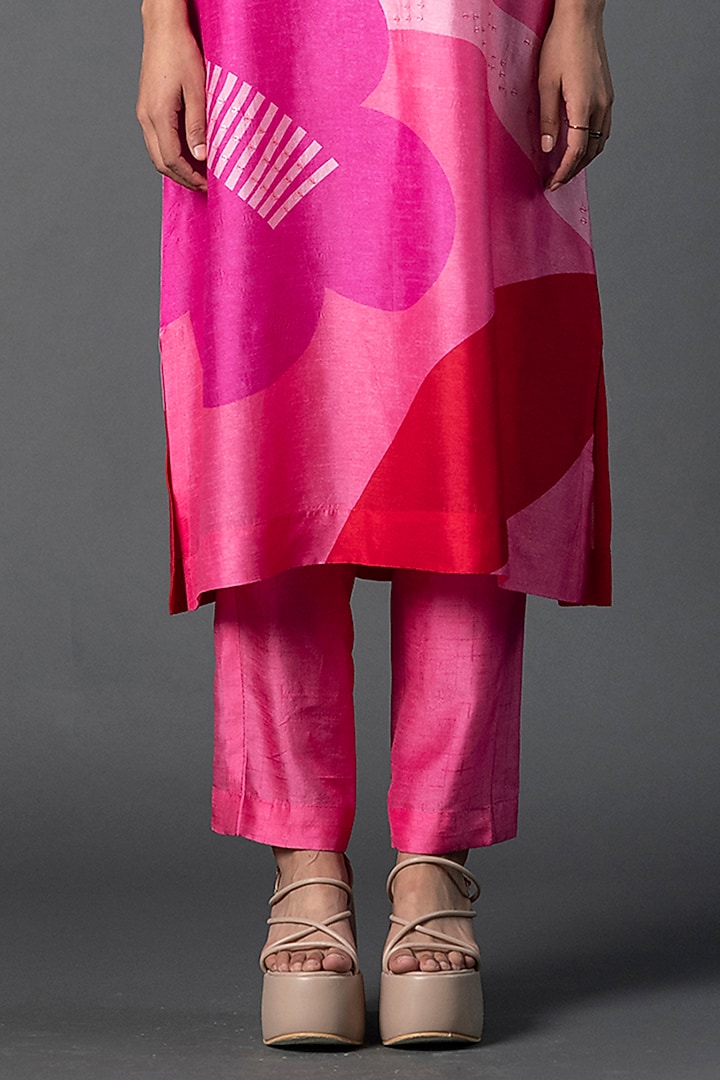 Pink Dupion Silk Floral Printed Tunic Set by CLOS at Pernia's Pop Up Shop