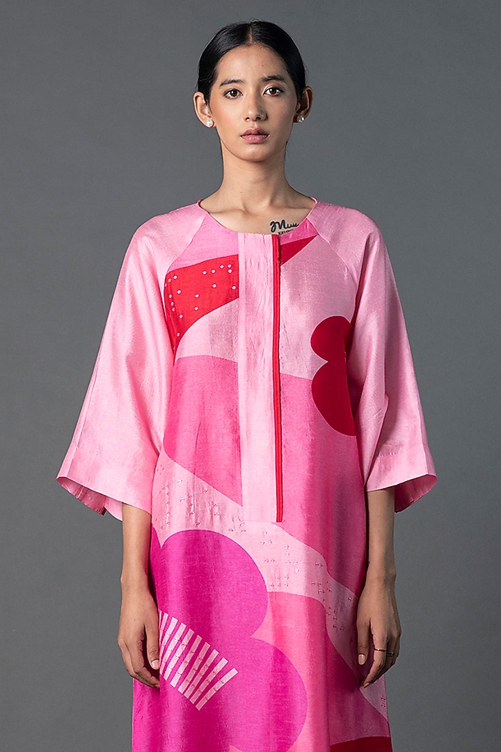 Pink Dupion Silk Floral Printed Tunic Set by CLOS at Pernia's Pop Up Shop