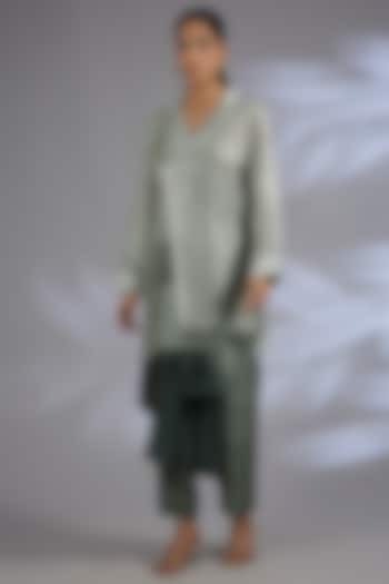 Grey Dupion Silk Kurta Set by CLOS at Pernia's Pop Up Shop