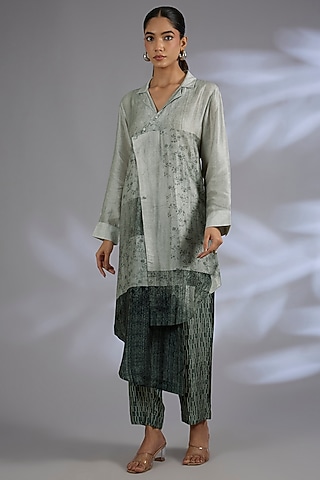 Grey Dupion Silk Kurta Set by CLOS