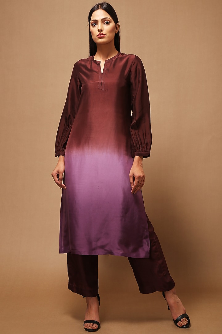 Wine & Purple Printed Kurta Set by CLOS at Pernia's Pop Up Shop